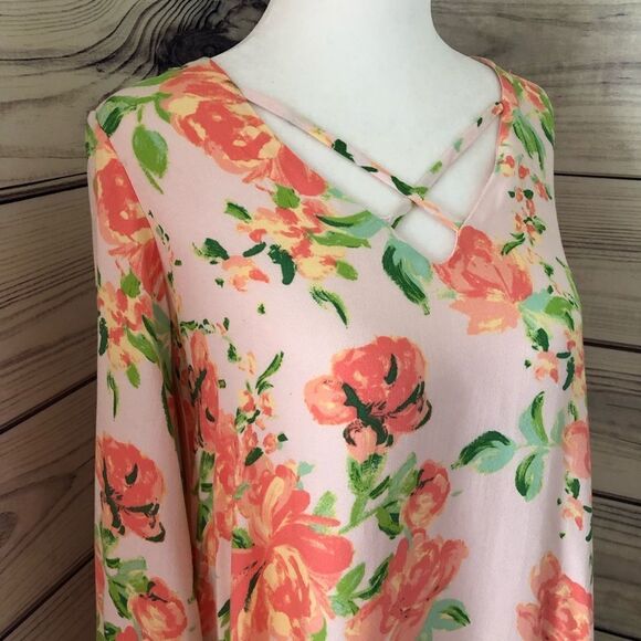 Lulus Blush Floral Long Bell Sleeve Open Back Swing  Dress XS NWT - Picture 5 of 8